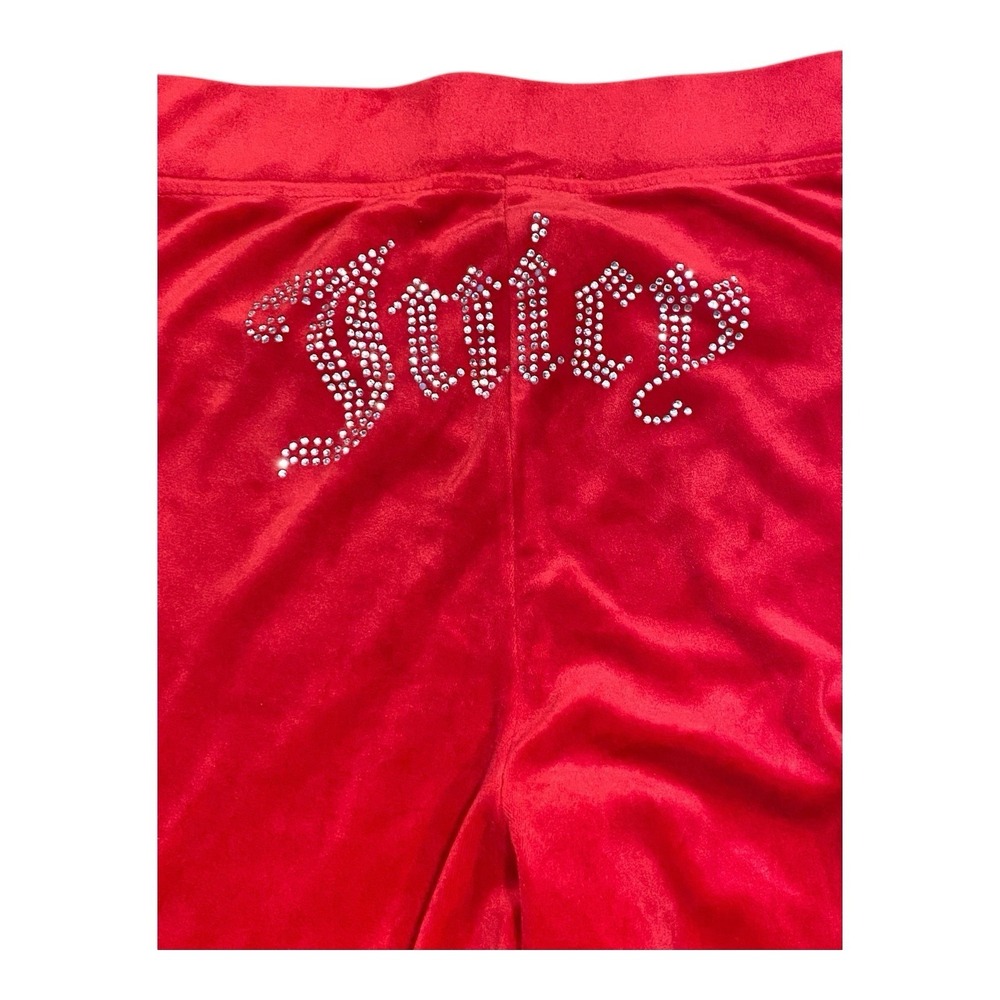 Juicy Couture Velour‎ Red LARGE Rhinestone Spell-out Sweatpants Flare Leg Y2k - Picture 2 of 9